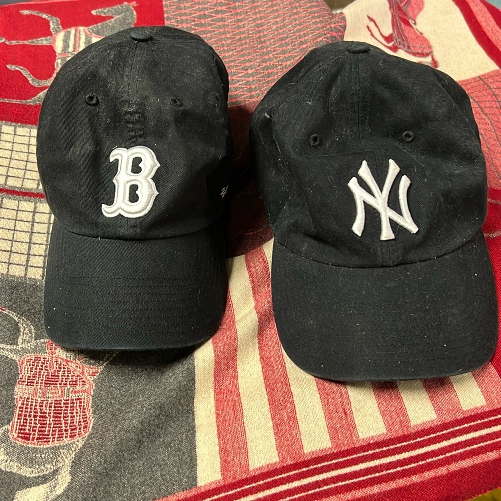 Genuine Vintage ‘47 Authentic Black Boston & New York  Fit to size Baseball Hats